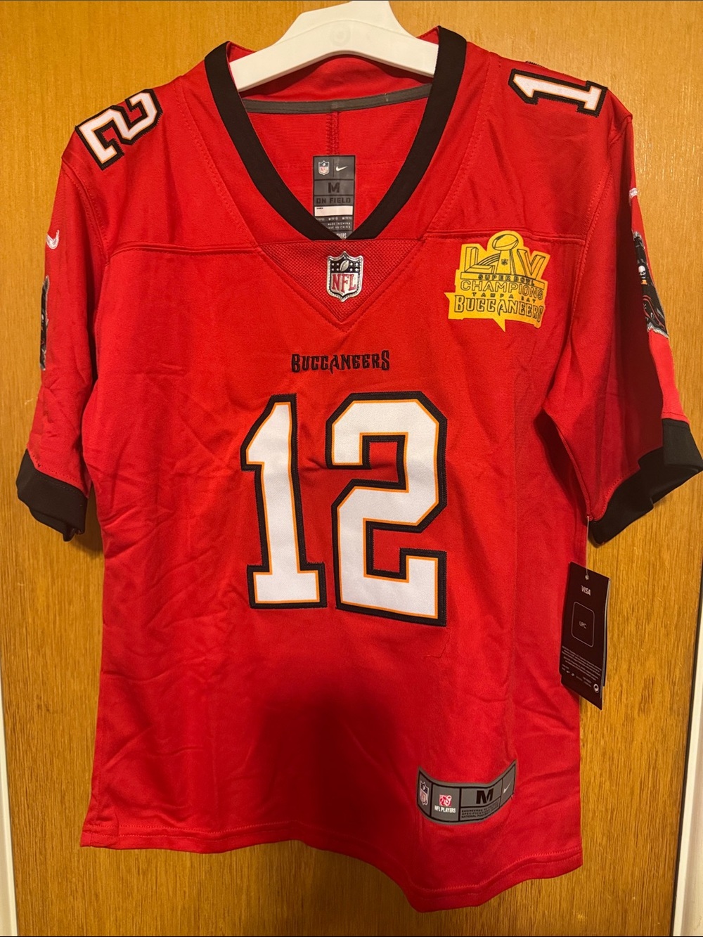 Nike kids Red Buccaneers #12 Jersey with Black Trim